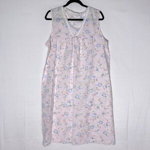 Vintage Light Pink Floral Seersucker Sleeveless Nightgown M Cottagecore Grandma